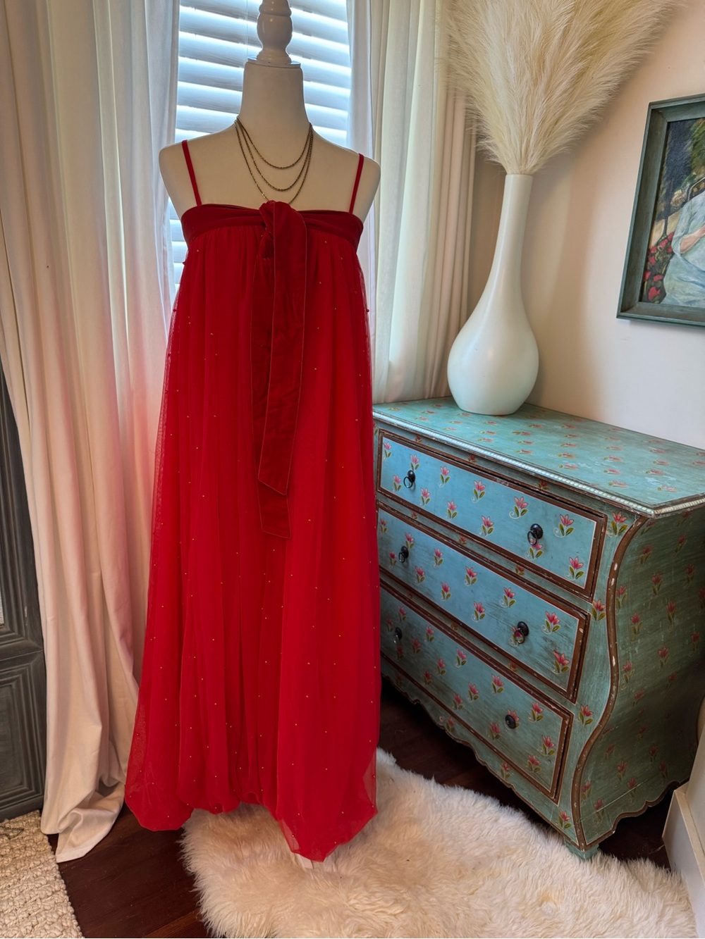 Free People Show Stopper Maxi Dress Red Embellished Mesh – Size Small - Picture 7 of 11
